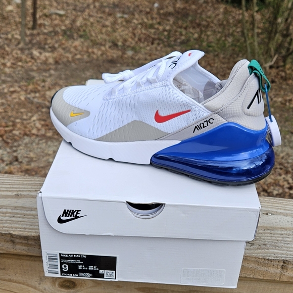 New Men's Nike Air Max 270 White Game Royal Blue Size (Tried On Once) - Picture 5 of 16